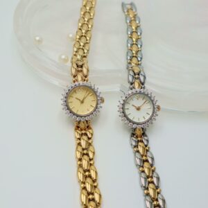 Vintage Two-Tone Crystal Bezel Ladies Dress Watch with Japanese Quartz Movement