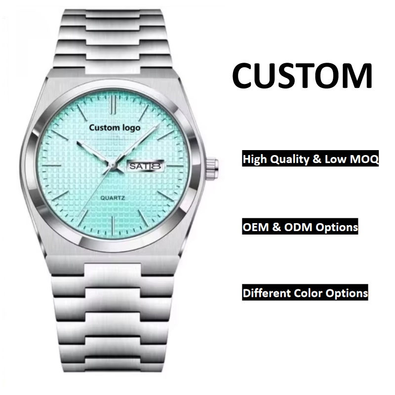 Gold Tone Men's Geometric Case Day-Date Quartz Watch, Stainless Steel Bracelet Custom Logo OEM Wrist Watch - Image 2