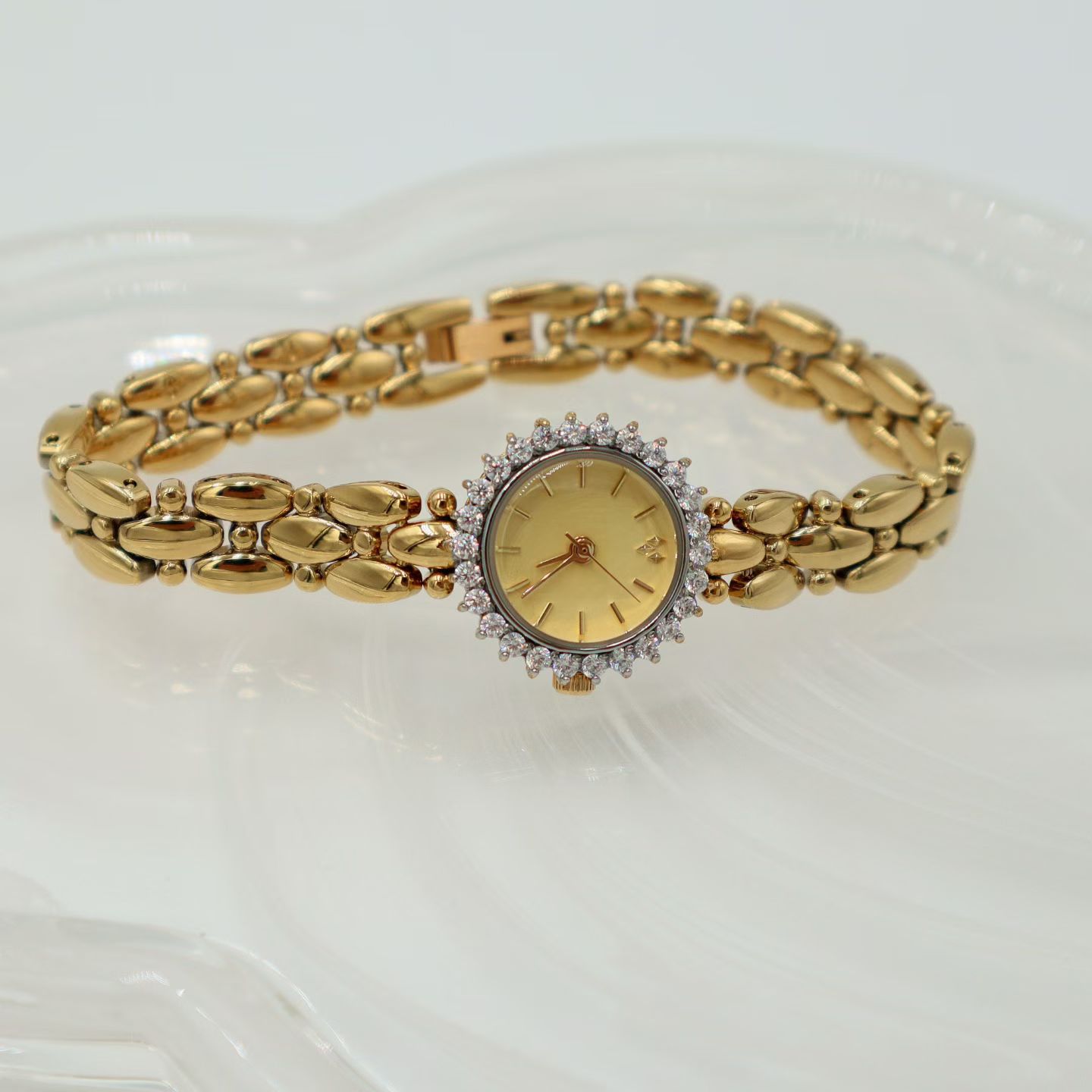 Vintage Two-Tone Crystal Bezel Ladies Dress Watch with Japanese Quartz Movement - Image 2