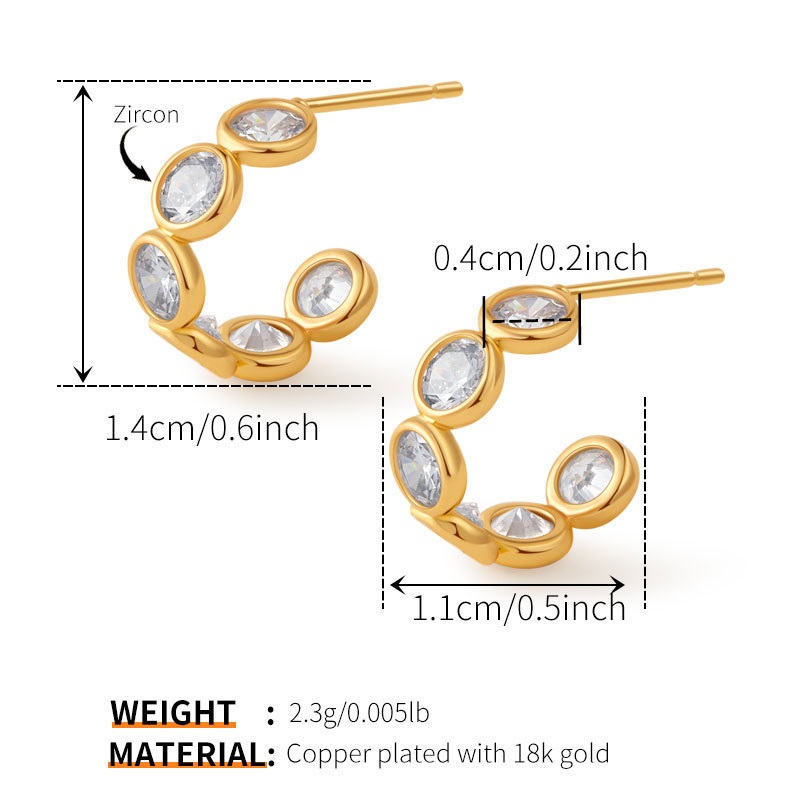 18K Real Gold Plated Brass C Shape Cubic Zirconia Hoop Earrings Bezel Set Multi Stone Half Hoop Earrings for Women - Image 5