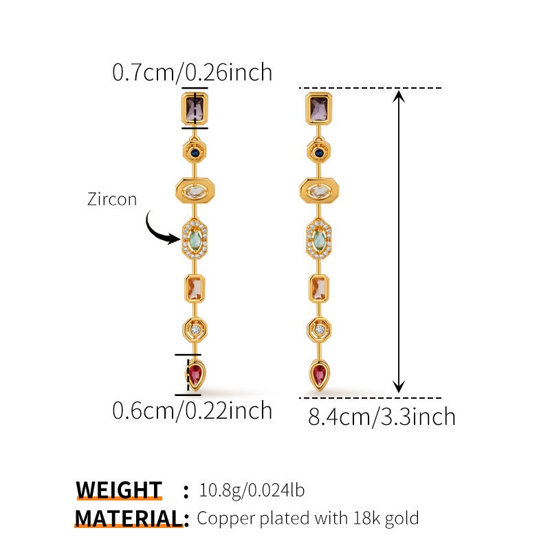 18K Real Gold Plated Brass Long Multicolor Cubic Zirconia Drop Earrings Tassel Design Luxury Statement Dangle Earrings for Women - Image 4