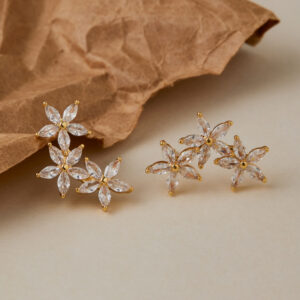 Dainty Small Flower Cubic Zirconia Stud Earrings 18K Real Gold Plated Brass Luxury Earrings