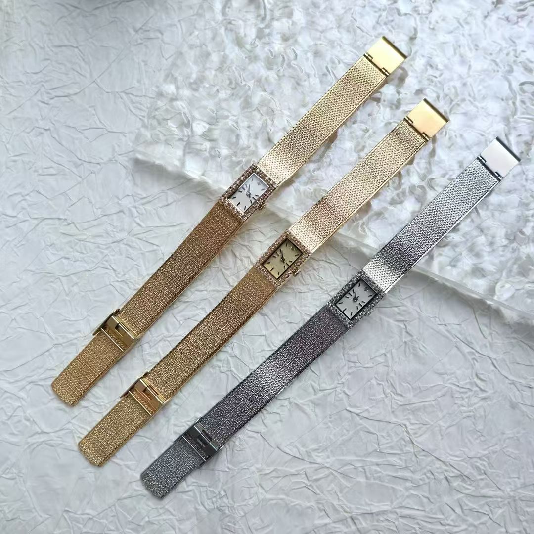 Vintage Rectangular Mesh Brass Ladies Watch, Crystal Paved Bezel Gold Mesh Bracelet Dress Watch for Women, Japanese Quartz Movement - Image 2
