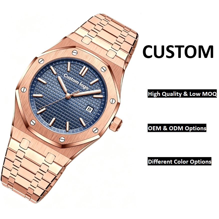 Men Octagon Bezel Sports Quartz Watch, Black Grid Texture Dial Stainless Steel Bracelet Wrist Watch, Custom Logo OEM ODM Low MOQ Wholesale - Image 5