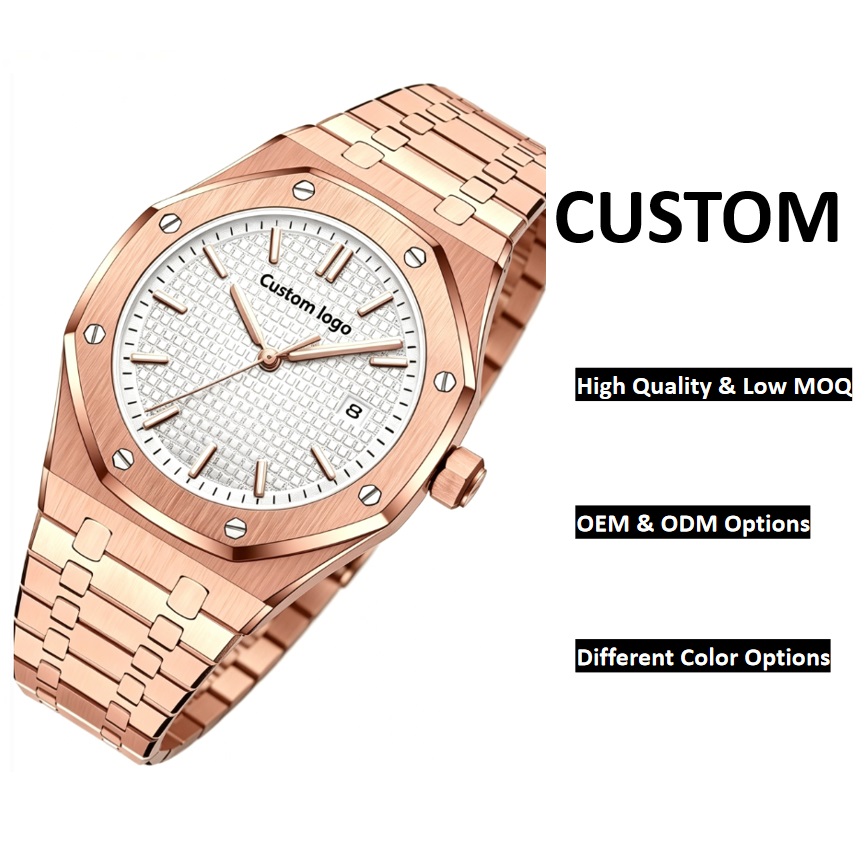 Men Octagon Bezel Sports Quartz Watch, Black Grid Texture Dial Stainless Steel Bracelet Wrist Watch, Custom Logo OEM ODM Low MOQ Wholesale - Image 6