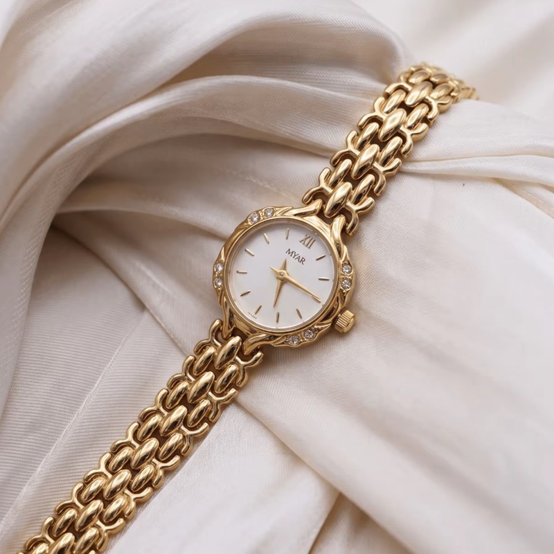 Vintage Gold Bracelet Watch | Rhinestone Bezel Ladies Watch