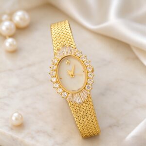 Vintage Brass Gold Mesh Watch Japan Quartz Movement Fine Jewelry