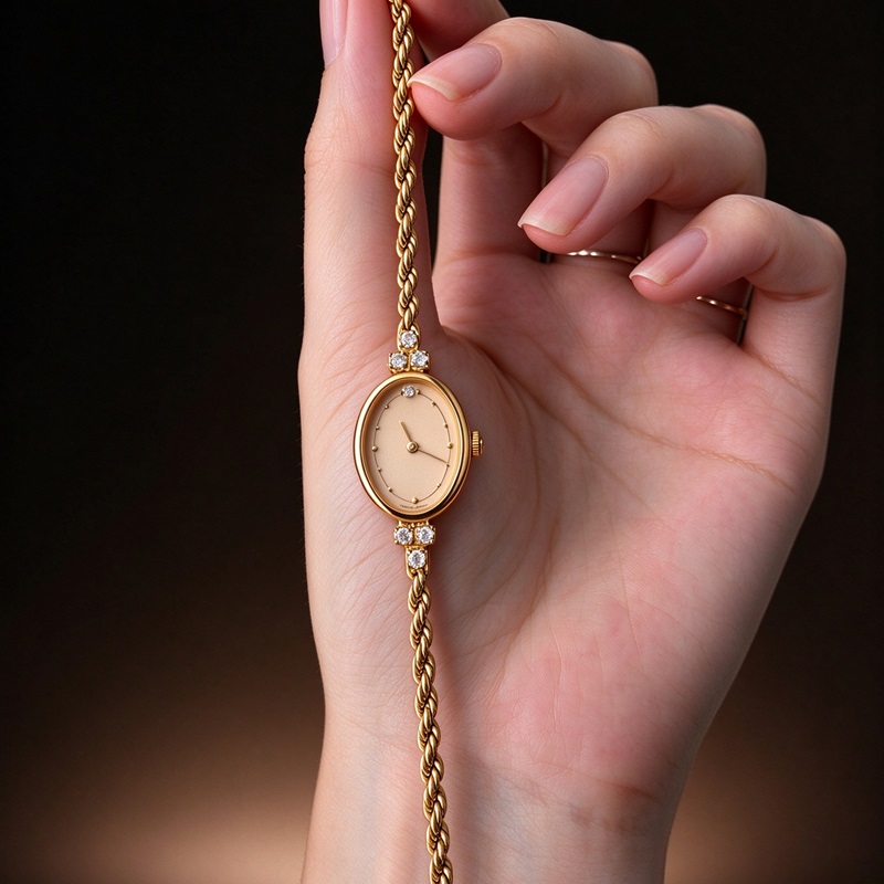 Vintage Dainty Gold Oval Bracelet Watch, Japan Small Quartz Movement - Image 2