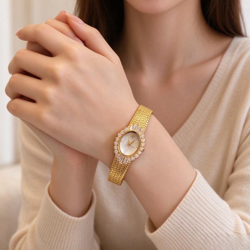 Vintage Brass Gold Mesh Watch Japan Quartz Movement Fine Jewelry - Image 3