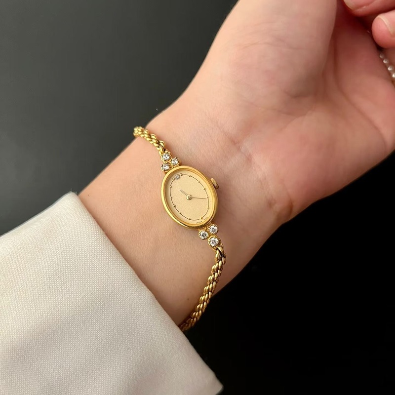 Vintage Dainty Gold Oval Bracelet Watch, Japan Small Quartz Movement