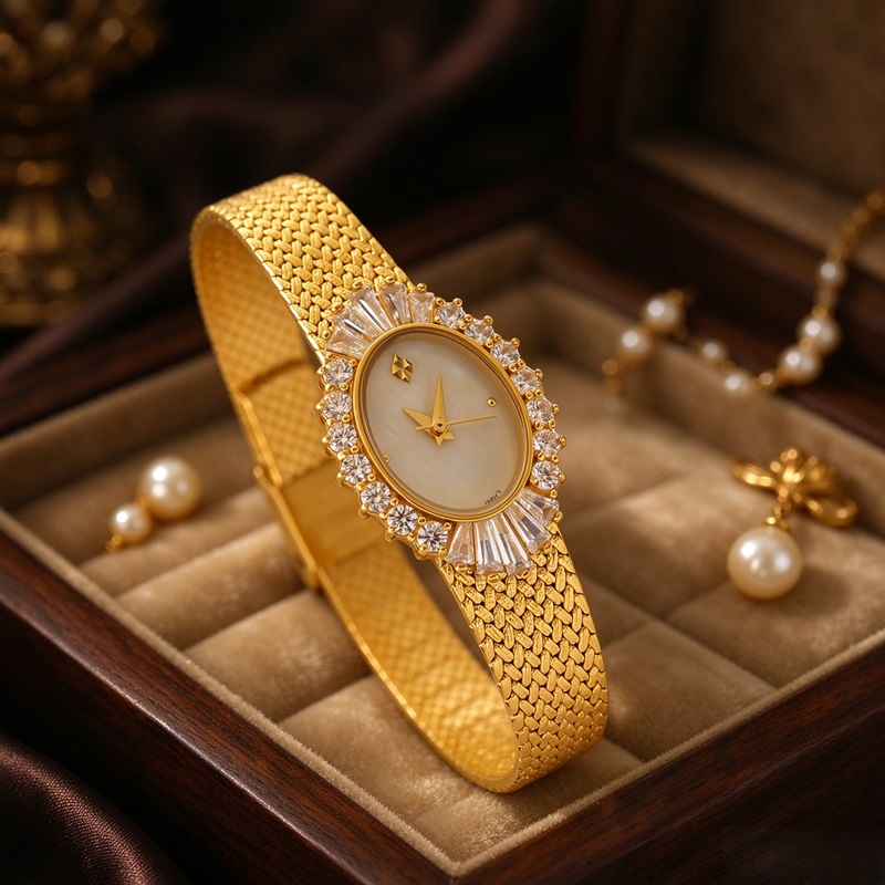 Vintage Brass Gold Mesh Watch Japan Quartz Movement Fine Jewelry - Image 2