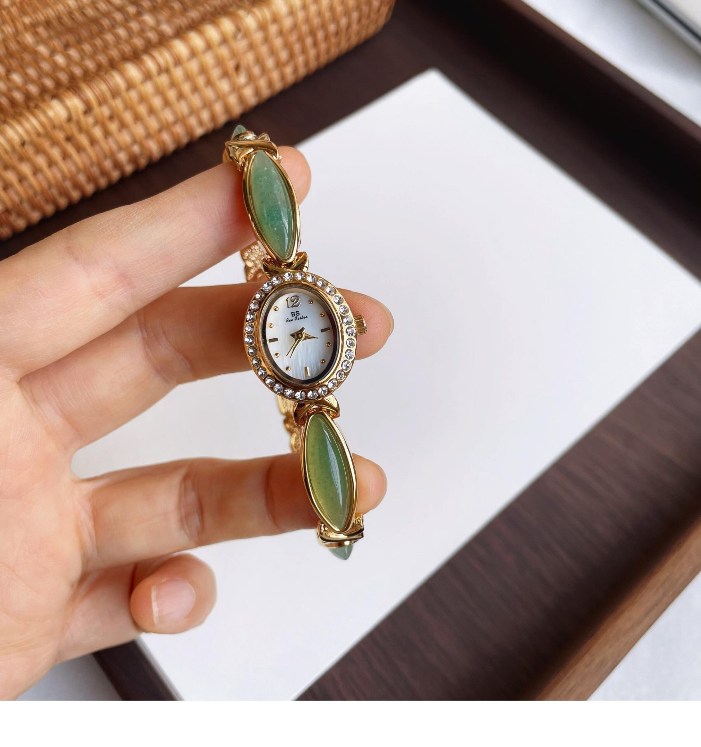 Vintage Jade Bracelet Watch Mother Of Pearl Dial Women Watch - Image 4