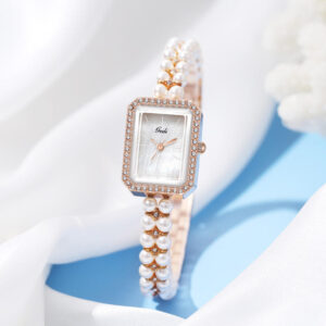 Square Mother‑of‑Pearl Crystal Women Watch | Pearl Band Quartz Wristwatch