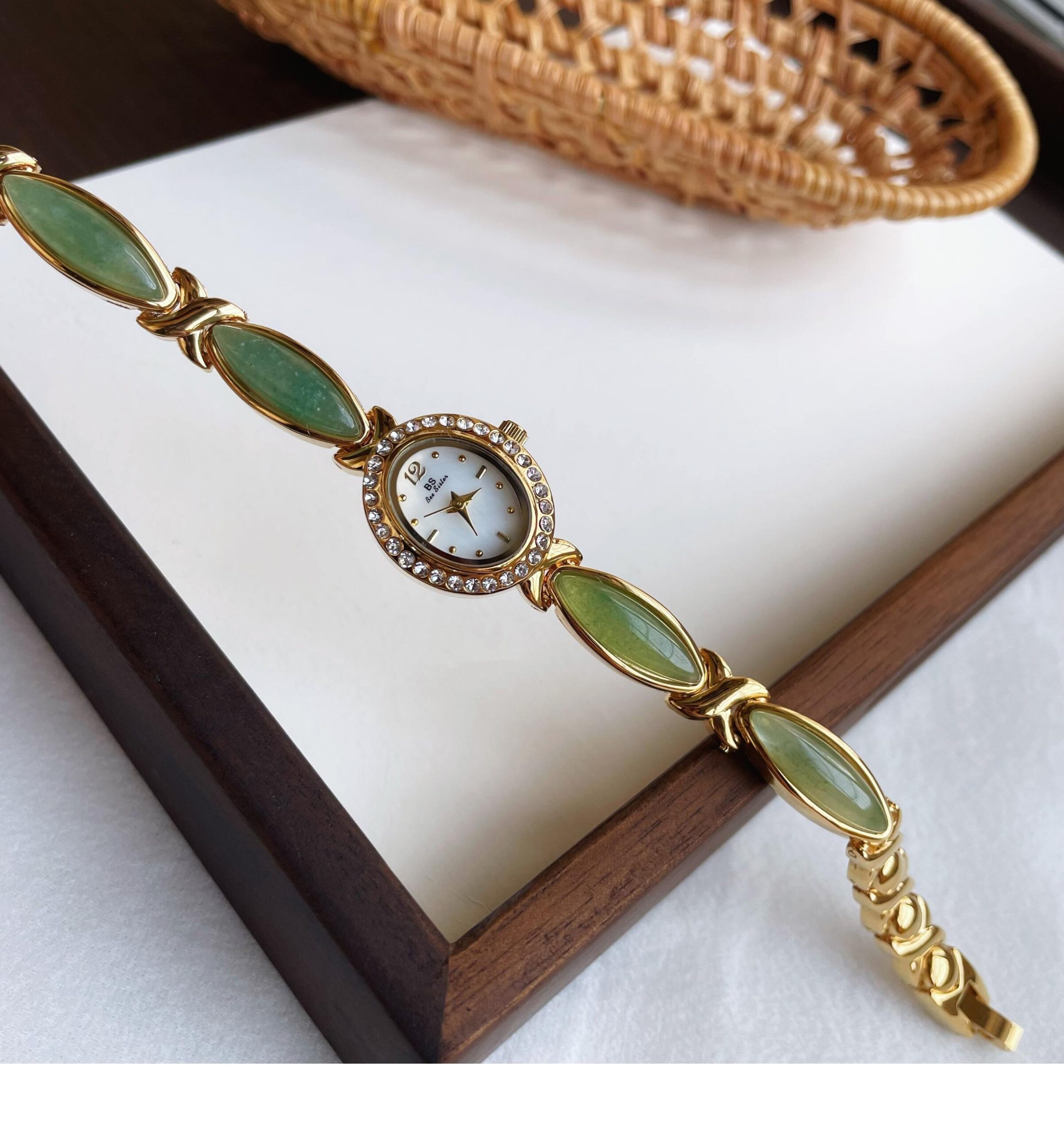 Vintage Jade Bracelet Watch Mother Of Pearl Dial Women Watch - Image 2