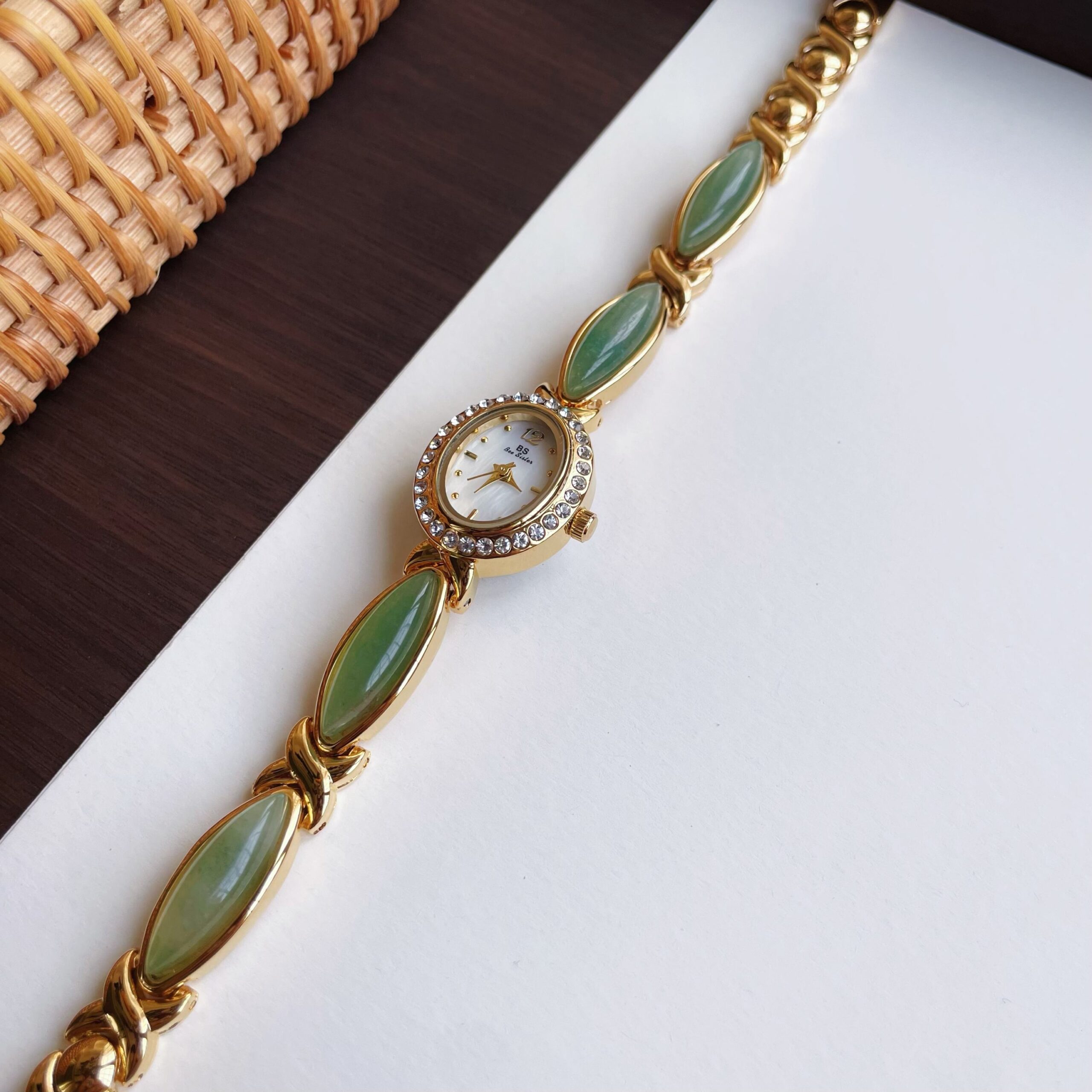Vintage Jade Bracelet Watch Mother Of Pearl Dial Women Watch