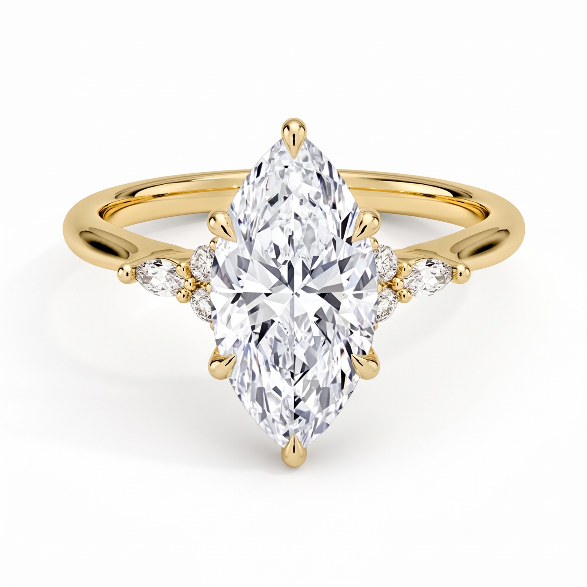 Marquise cz ring with side cluster cubic zirconia