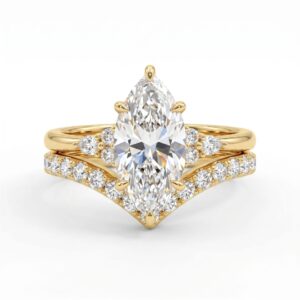 Marquise cz ring set, gold plated brass stackable ring with side cluster cubic zirconia