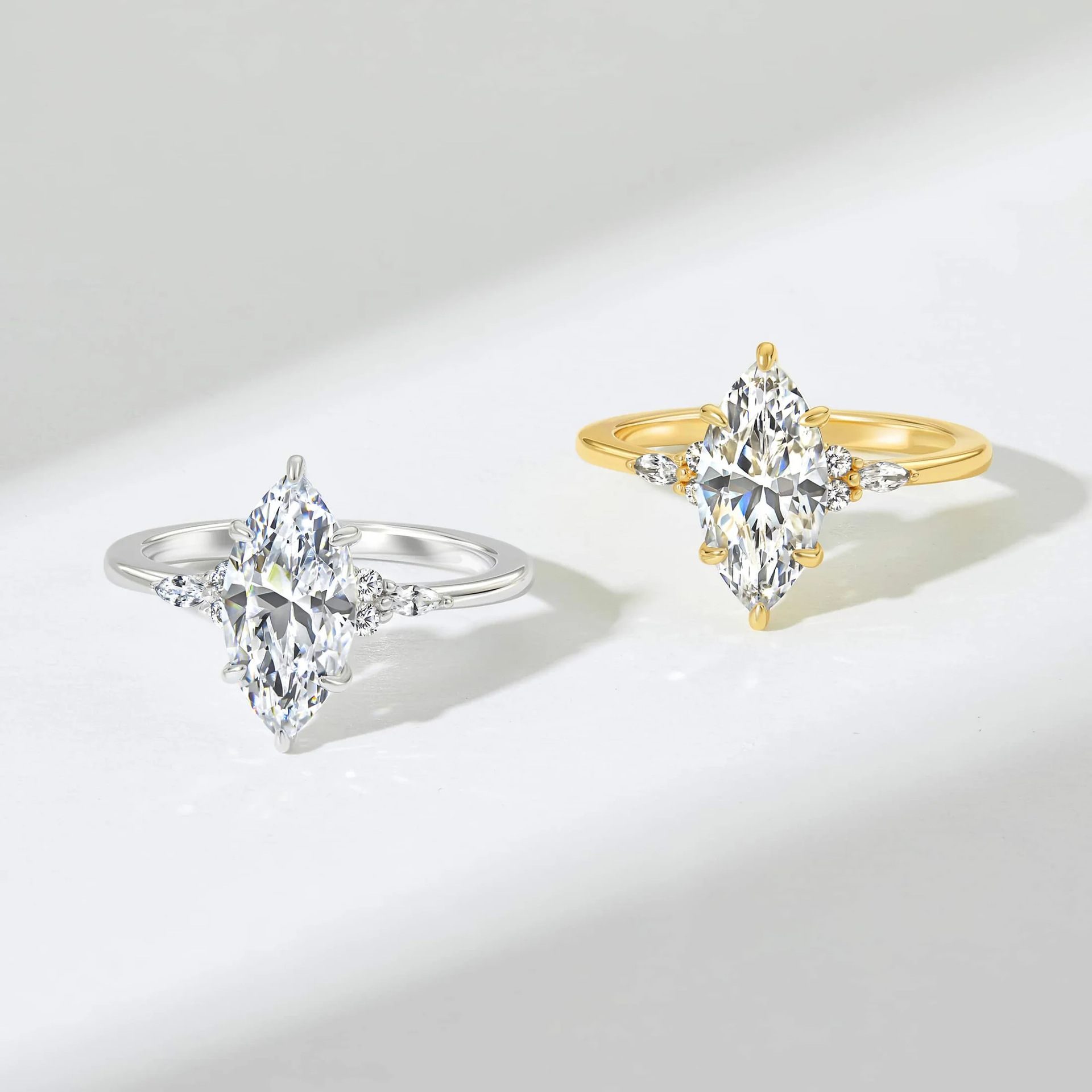 Marquise CZ Ring Set, Marquise Cut Cubic Zirconia Stackable Ring Set, Gold Plated over Brass Side Cluster CZ Ring Set for Women - Image 4